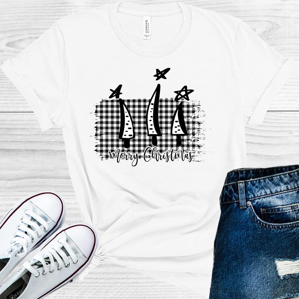 Merry Christmas Black And White Plaid Graphic Tee Graphic Tee