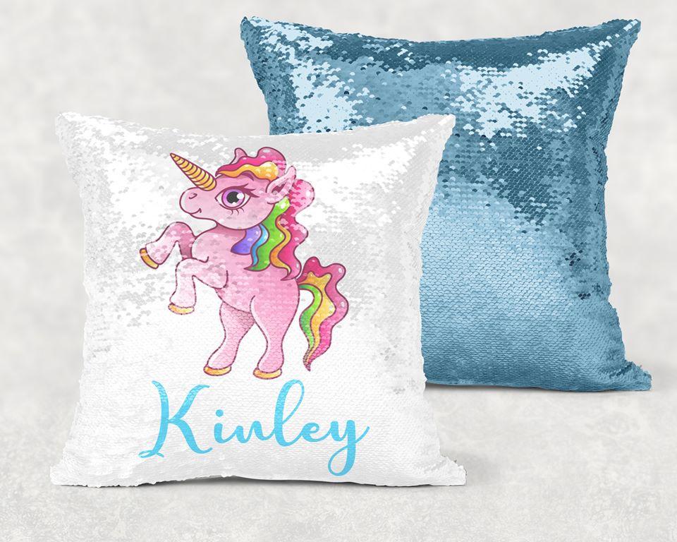 Unicorn Sequin Pillow With Personalization