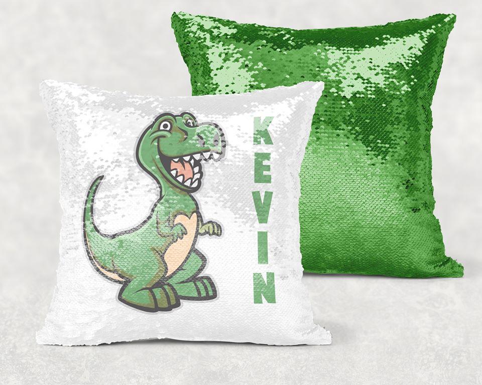 Dinosaur Sequin Pillow With Personalization