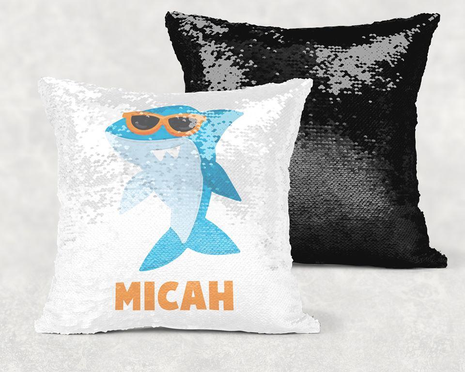 Shark Sequin Pillow With Personalization