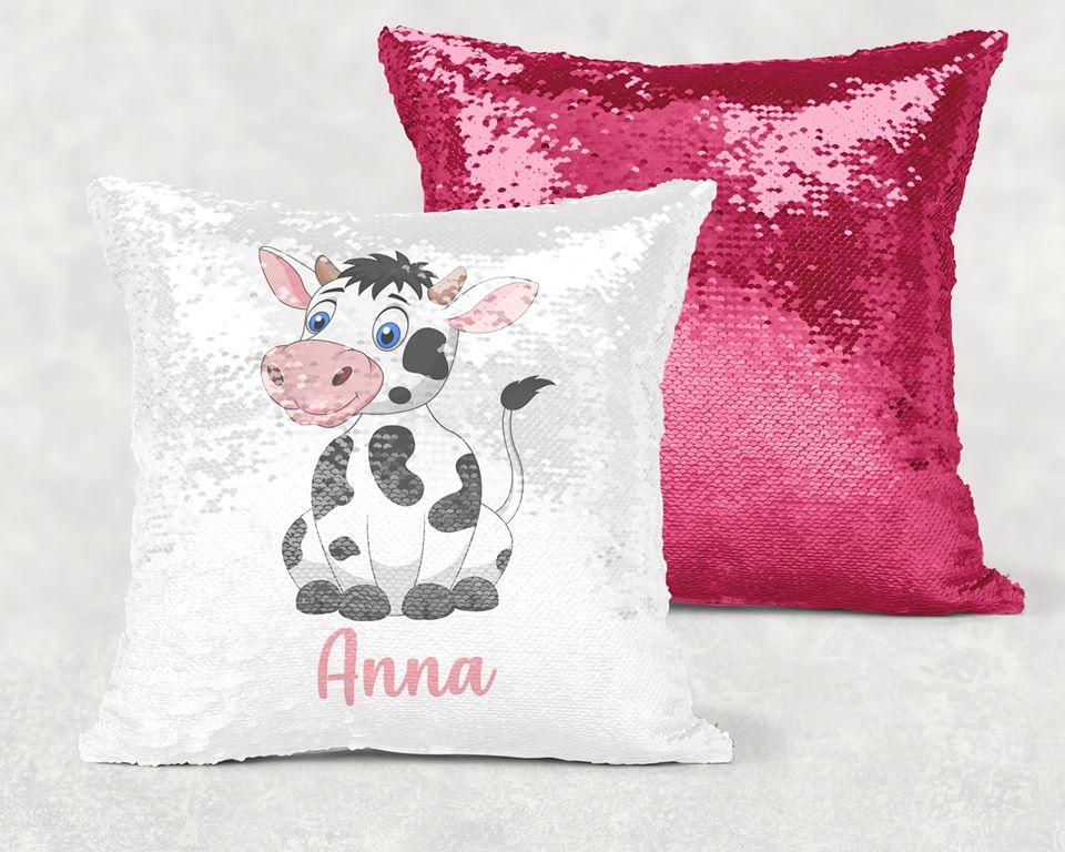 Cow Sequin Pillow With Personalization