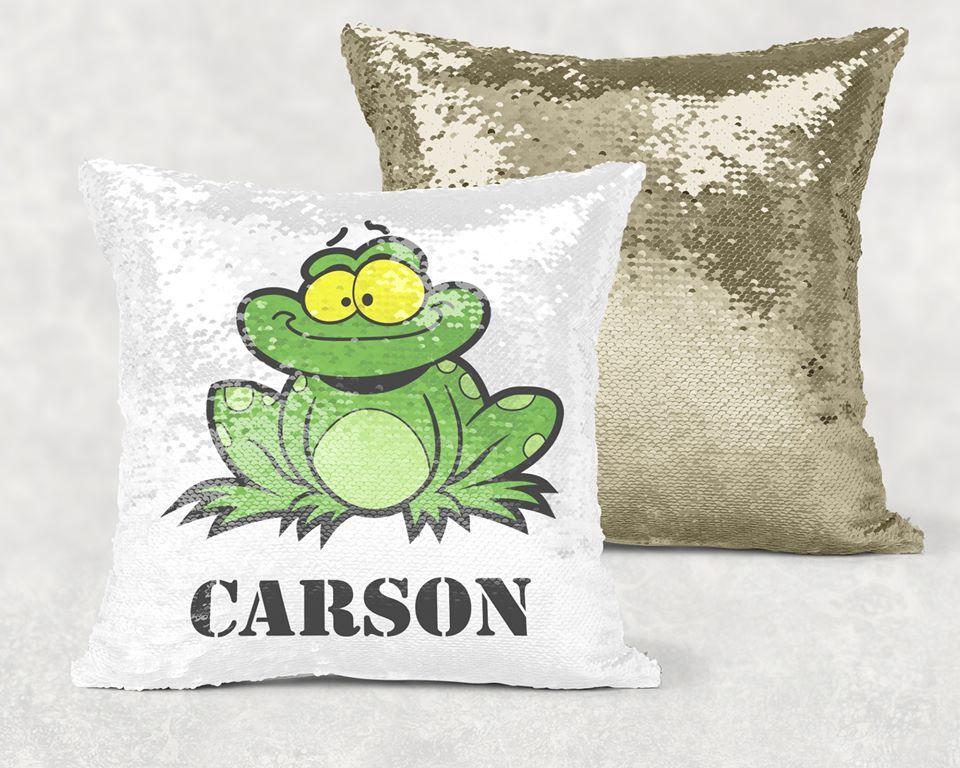 Frog Sequin Pillow With Personalization