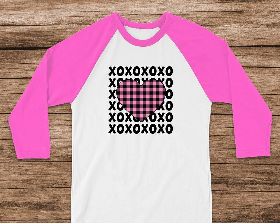 Xoxo Pink Plaid Heart Graphic Tee Graphic Tee