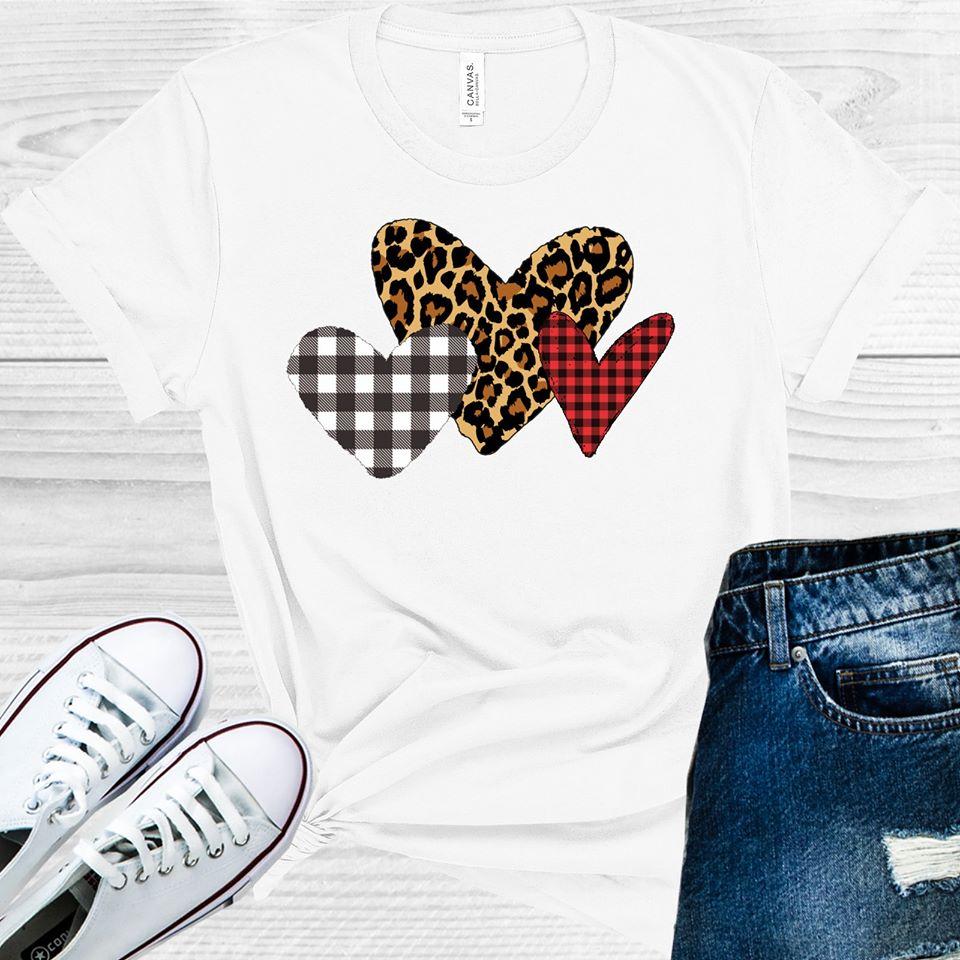 Buffalo Plaid And Leopard Hearts Graphic Tee Graphic Tee