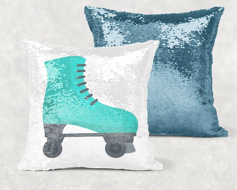 Roller Skate Sequin Pillow With Personalization