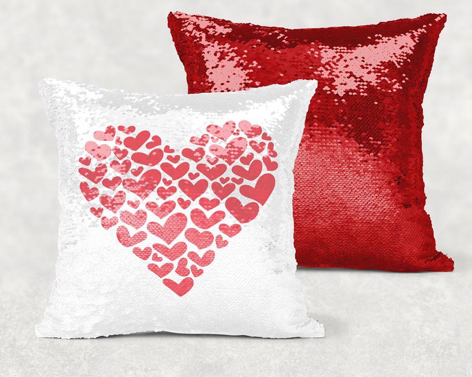 Heart Sequin Pillow With Personalization