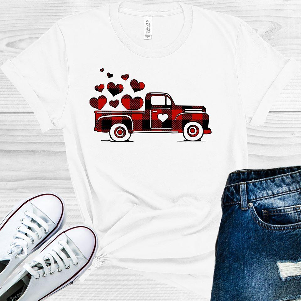Buffalo Plaid Vintage Truck With Hearts Valentines Day Graphic Tee Graphic Tee