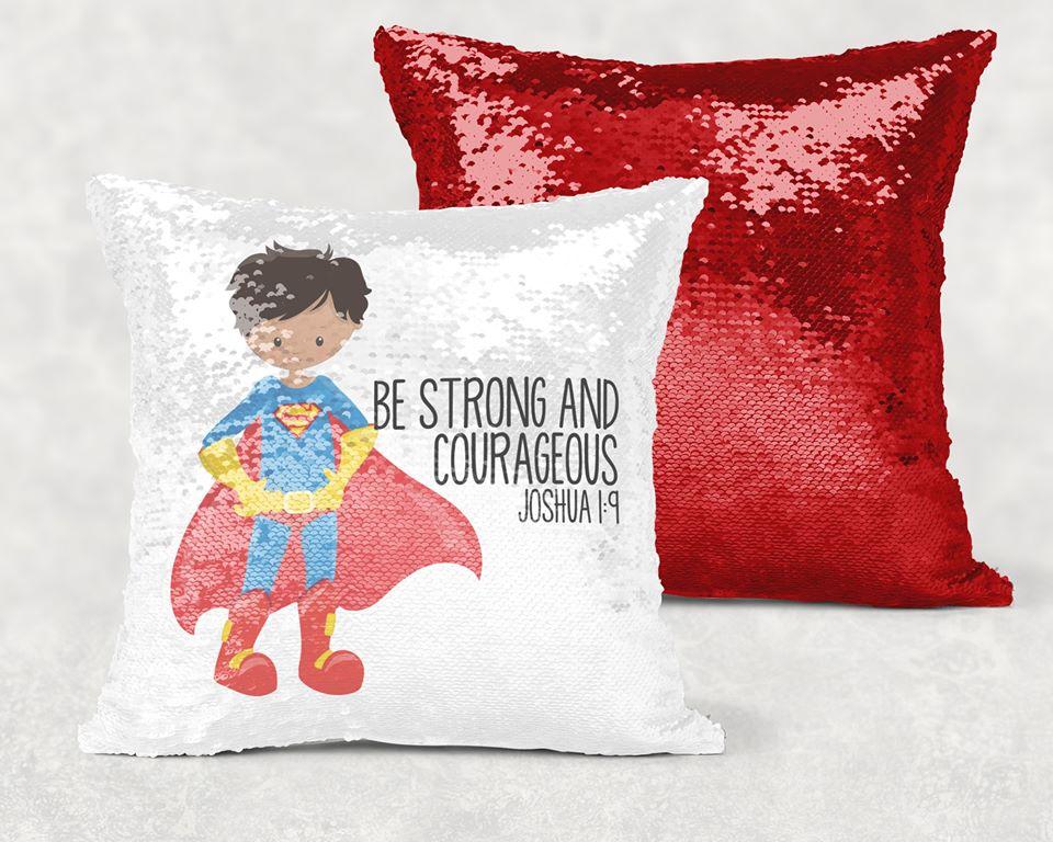 Superhero Sequin Pillow With Personalization