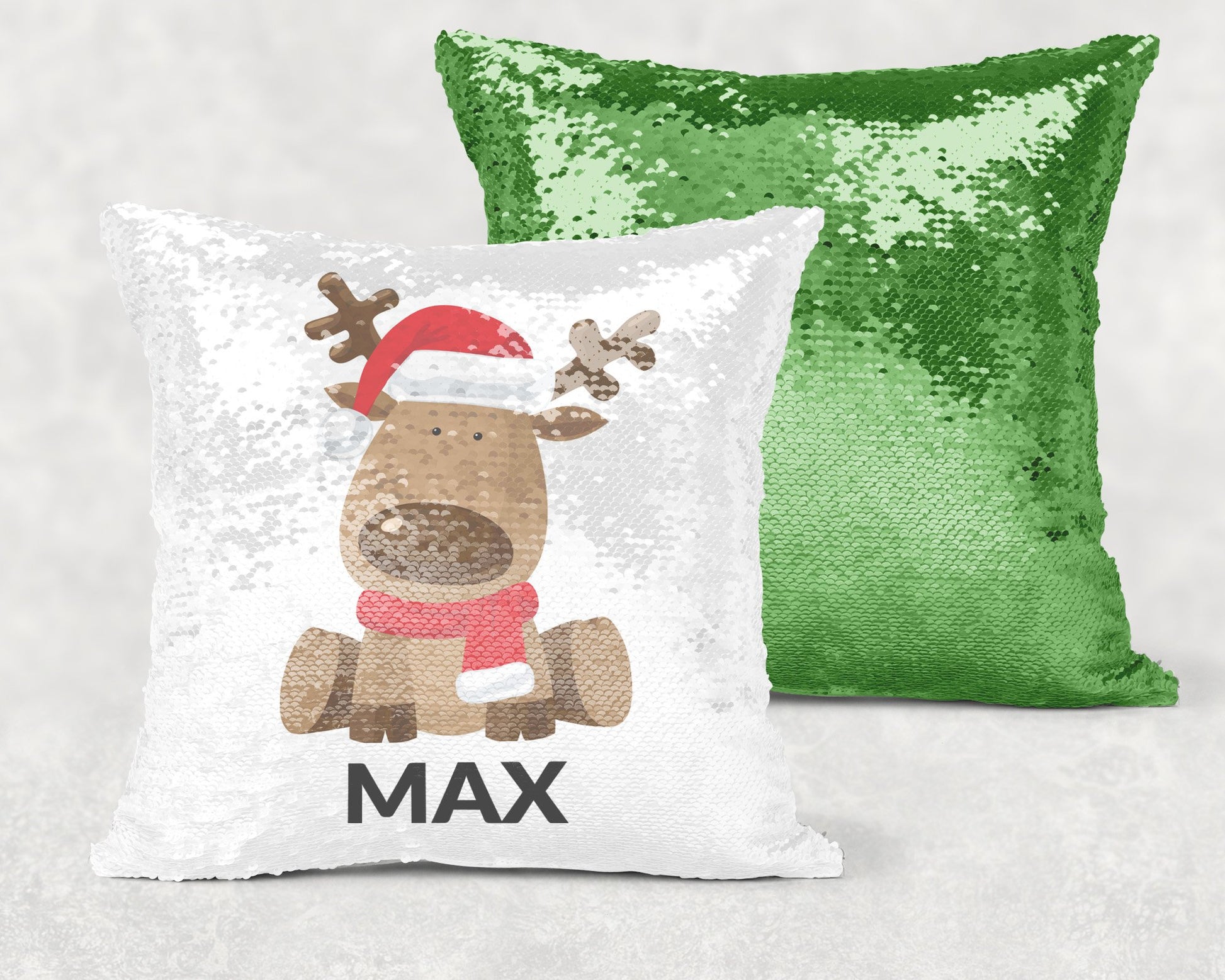 Reindeer Sequin Pillow With Personalization