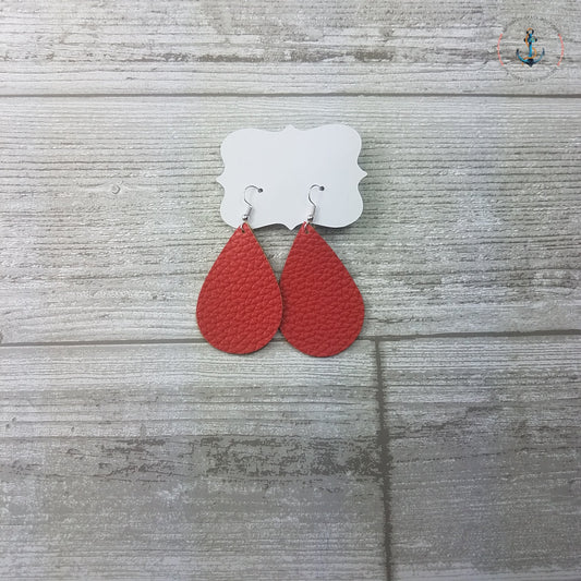 Red Leather Drop Earrings