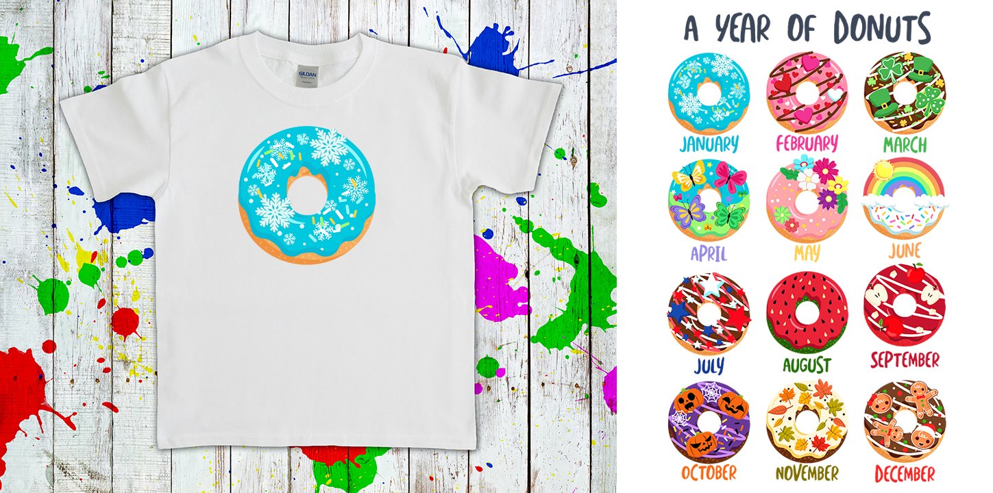 A Year Of Donuts Monthly Graphic Tee Graphic Tee