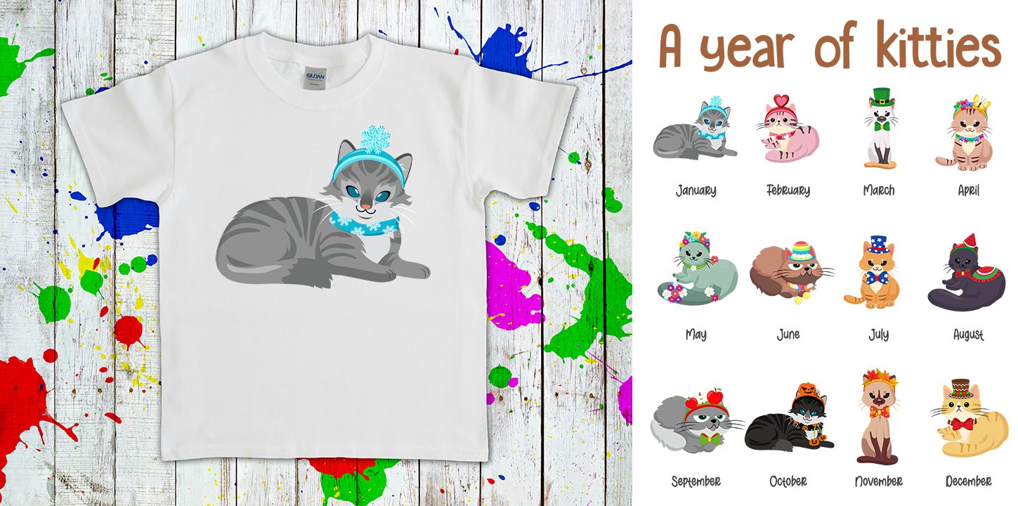 A Year Of Kitties Monthly Graphic Tee Graphic Tee
