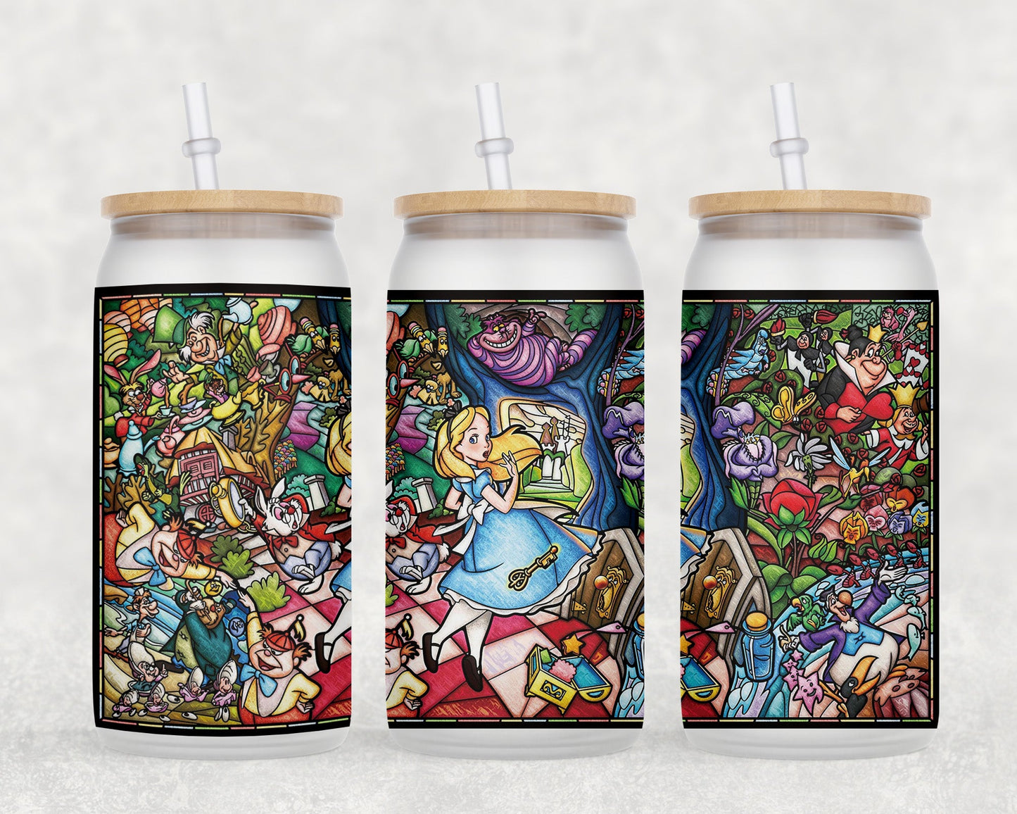 Alice In Wonderland Stained Glass 16 Oz Can Coffee Mug