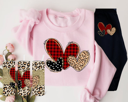 Leopard Plaid Hearts Graphic Tee Graphic Tee