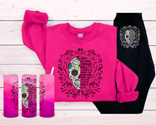 She Has Been Through Hell 20 Oz Skinny Tumbler