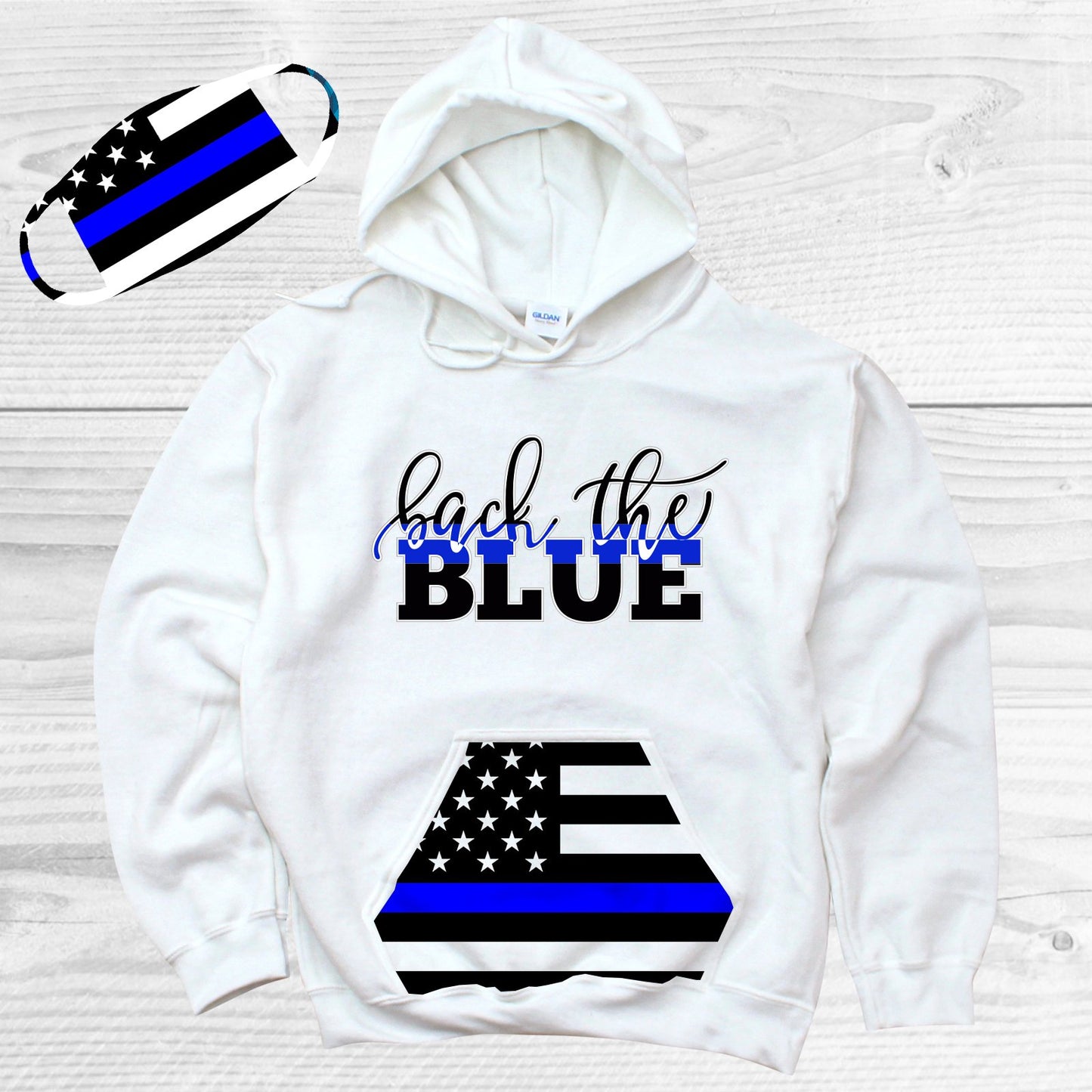 Back The Blue Pattern Pocket Hoodie Graphic Tee