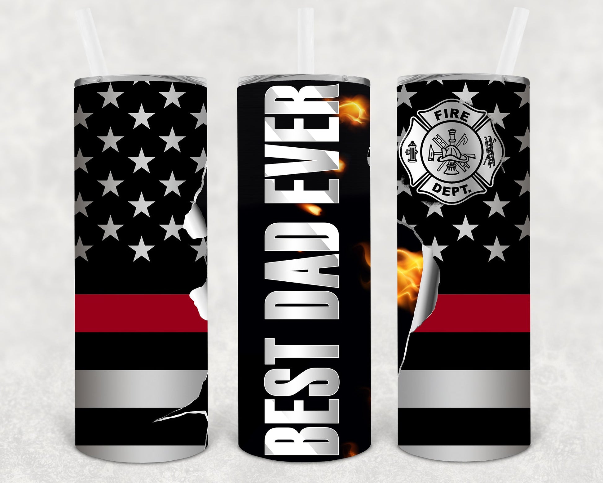 Best Dad Ever Fire 20 Oz Skinny Tumbler