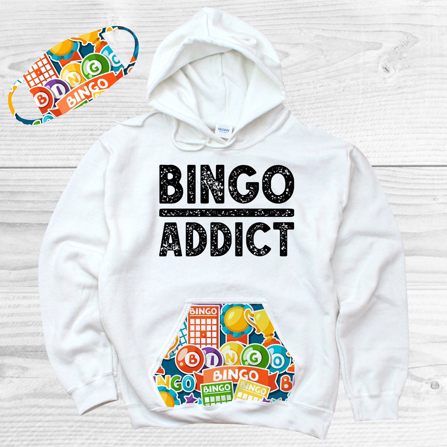 Bingo Addict Pattern Pocket Hoodie Graphic Tee