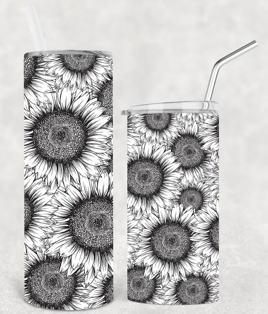 Black And White Sunflowers 20 Oz Skinny Tumbler