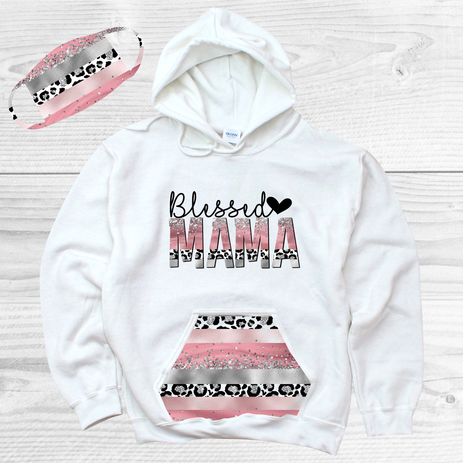 Blessed Mama Pattern Pocket Hoodie Graphic Tee