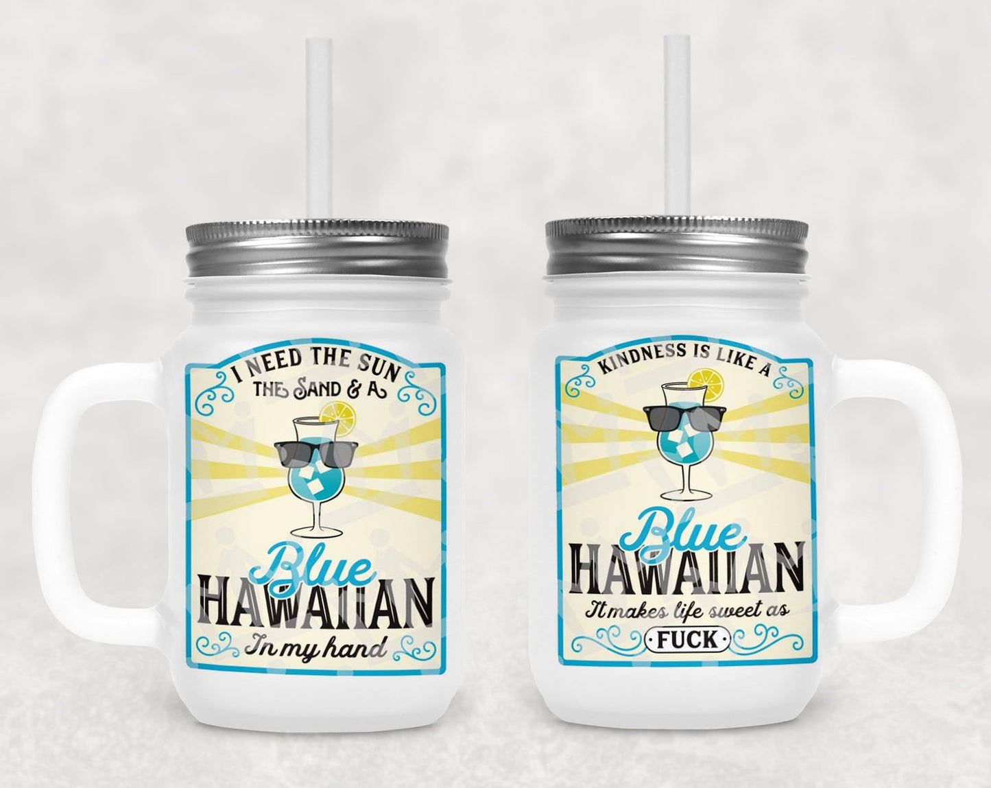 Blue Hawaiian Frosted Mason Jar