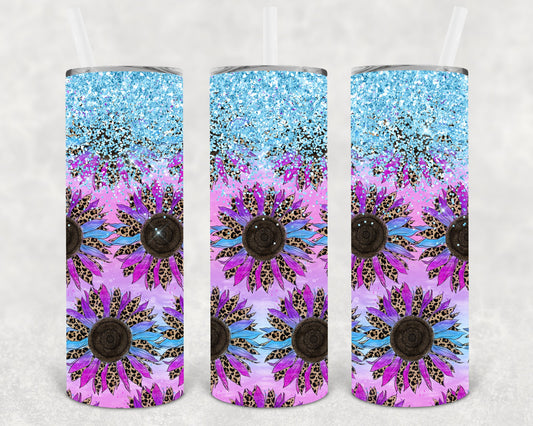Blue And Purple Leopard Sunflowers 20 Oz Skinny Tumbler