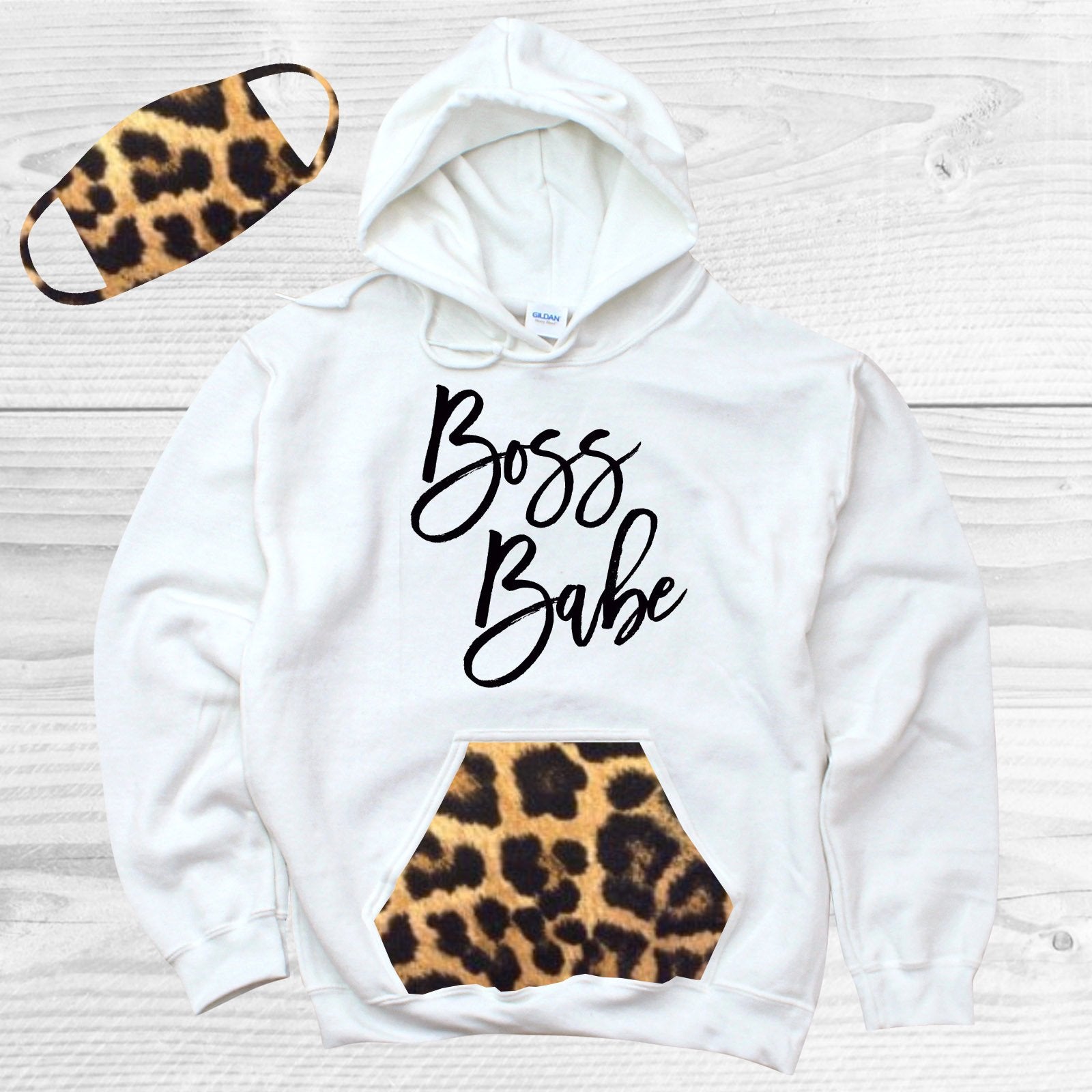 Boss Babe Pattern Pocket Hoodie Graphic Tee
