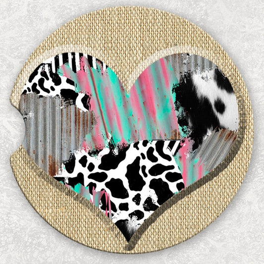 Car Coaster Set - Burlap Cow Heart