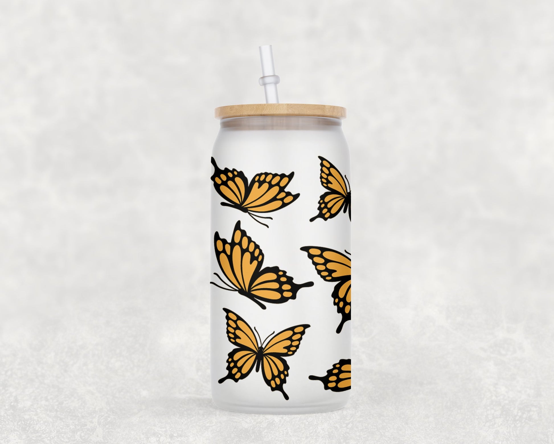 Butterflies 16 Oz Glass Can Coffee Mug