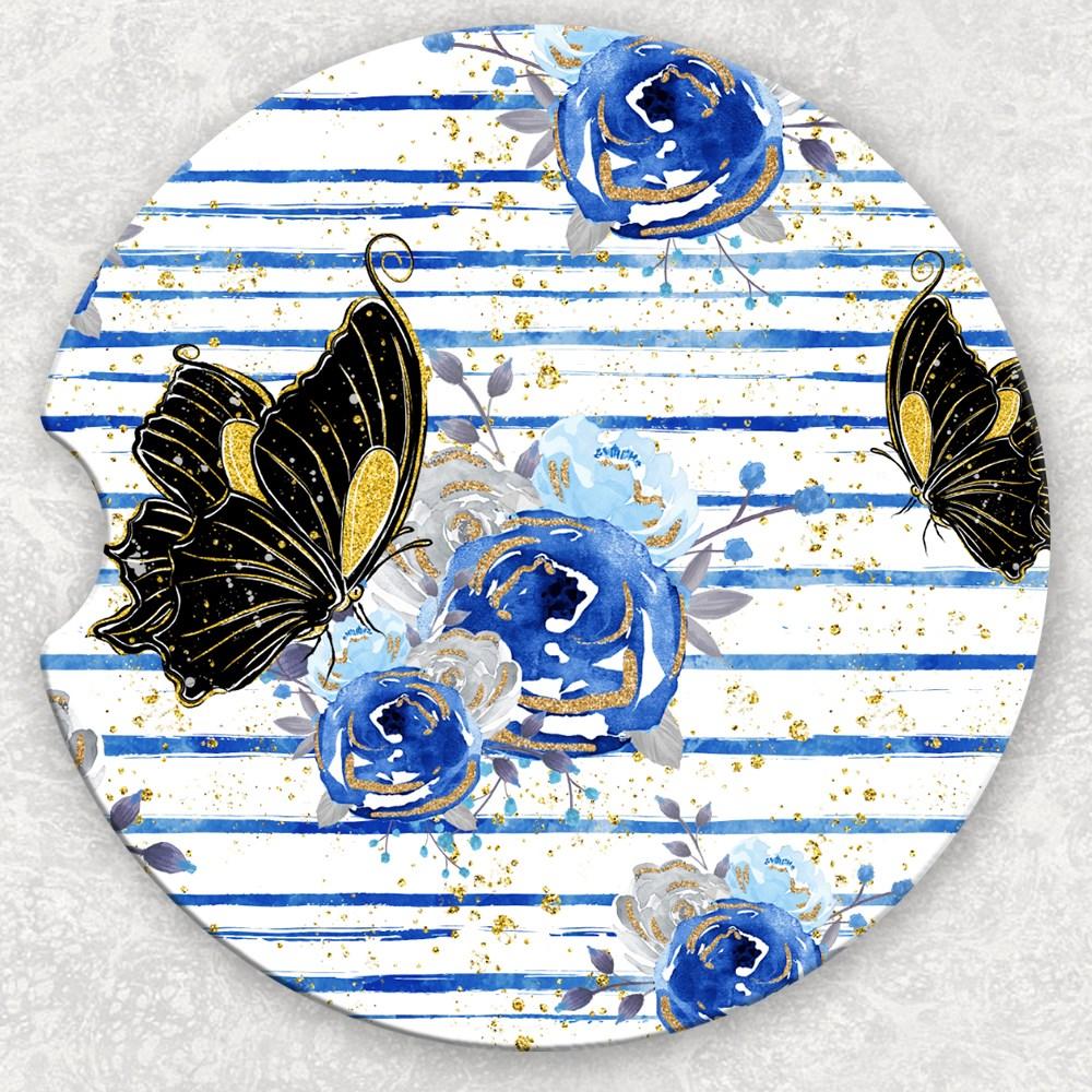 Car Coaster Set - Butterfly Blue Floral