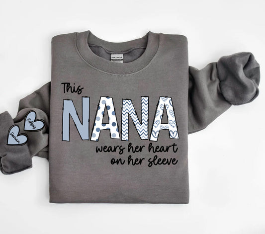 This Nana Wears Her Heart On Sleeve (Blue Version) Graphic Tee Graphic Tee
