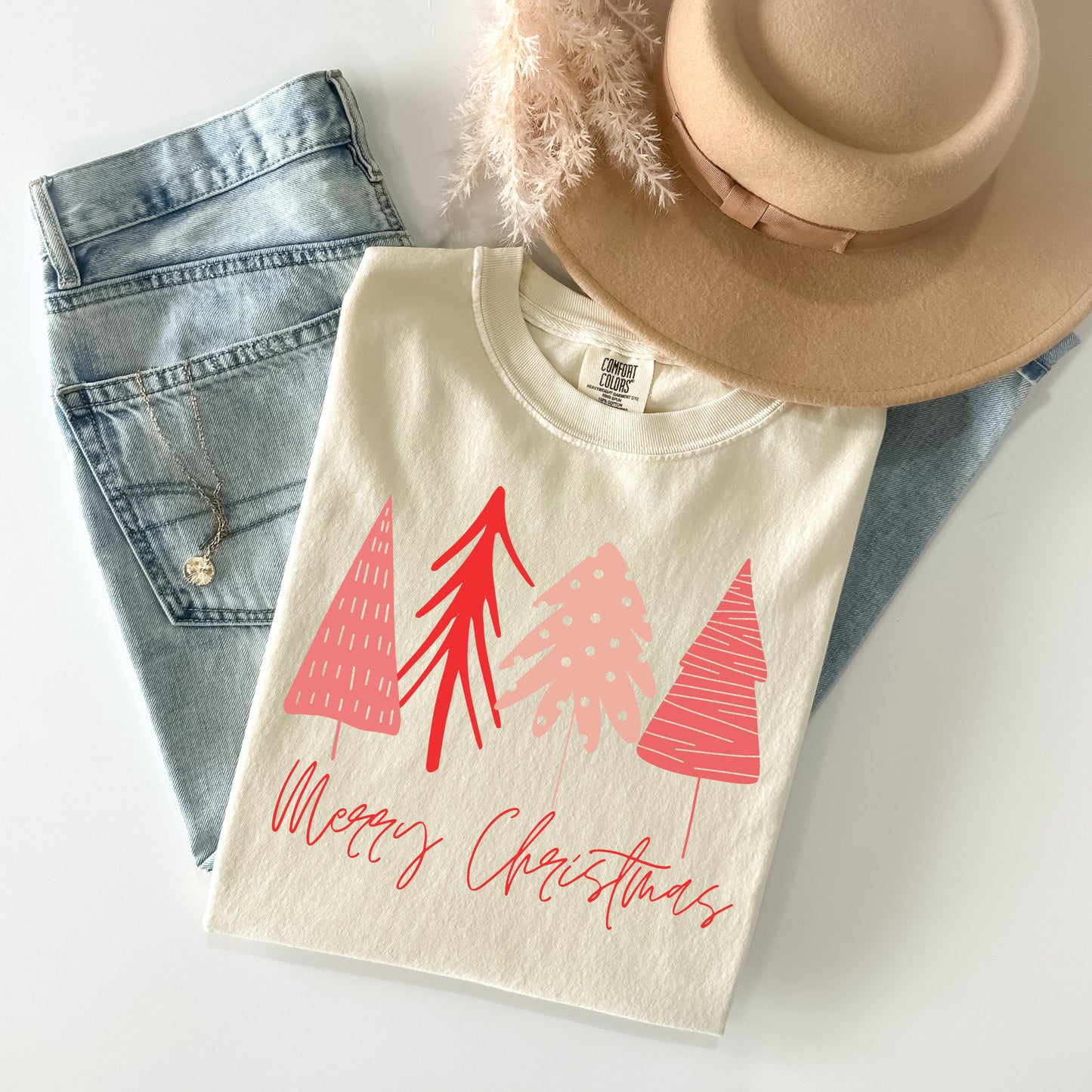 Merry Christmas Red Trees Graphic Tee