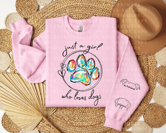 Just a Girl Who Loves Dogs with Sleeves Graphic Tee
