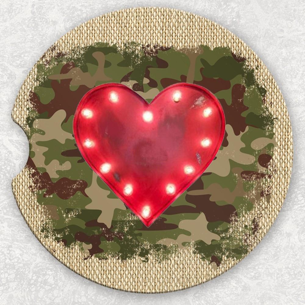 Car Coaster Set - Camo Burlap Heart