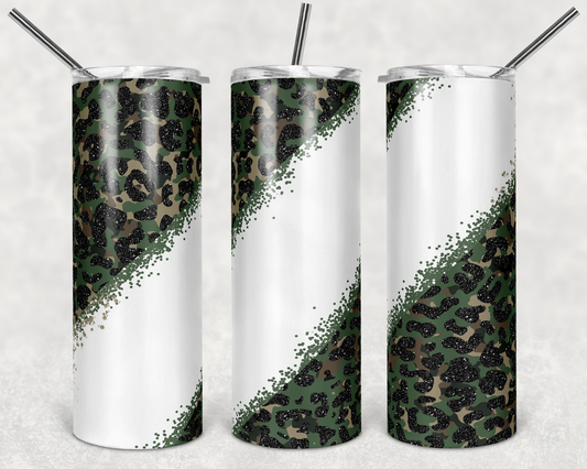 Camo Cheetah Glitter 20 Oz Skinny Tumbler