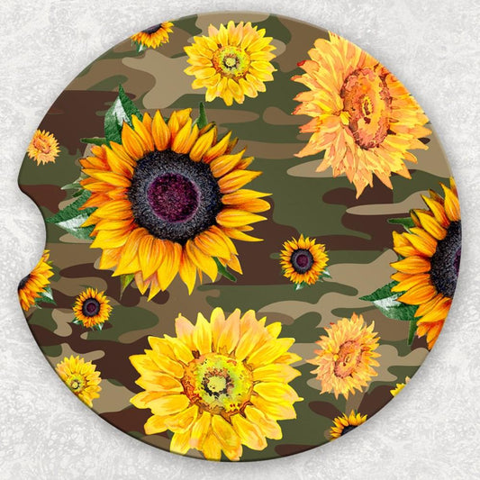 Car Coaster Set - Camo Sunflowers