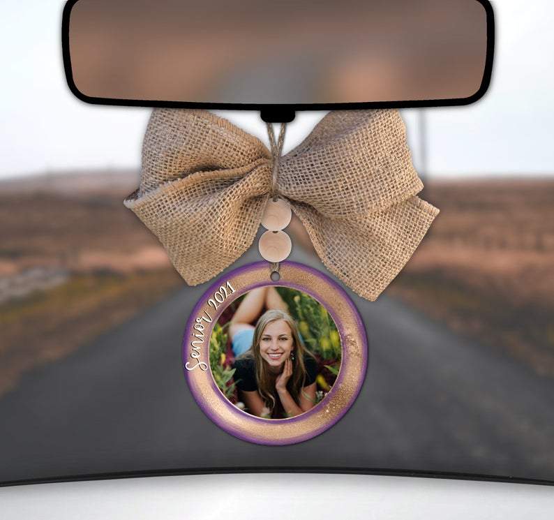 Purple/gold Photo Car Charm Ornament