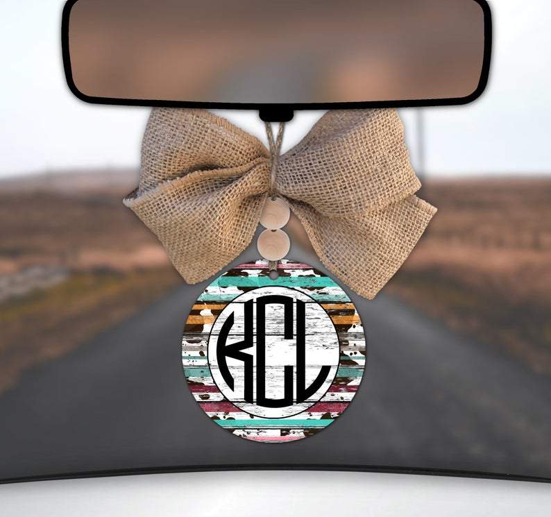 Personalized Serape Cow Monogram Car Charm Ornament