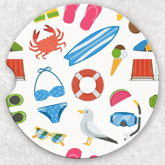 Car Coaster Set - Beach Icons