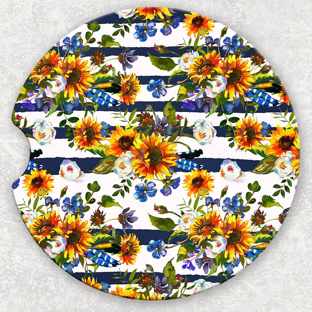 Car Coaster Set - Blue And Gold Floral