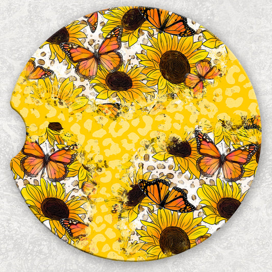 Car Coaster Set - Butterfly Sunflowers