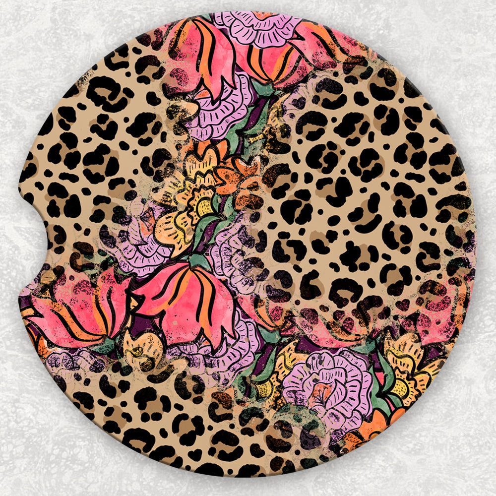 Car Coaster Set - Leopard Floral