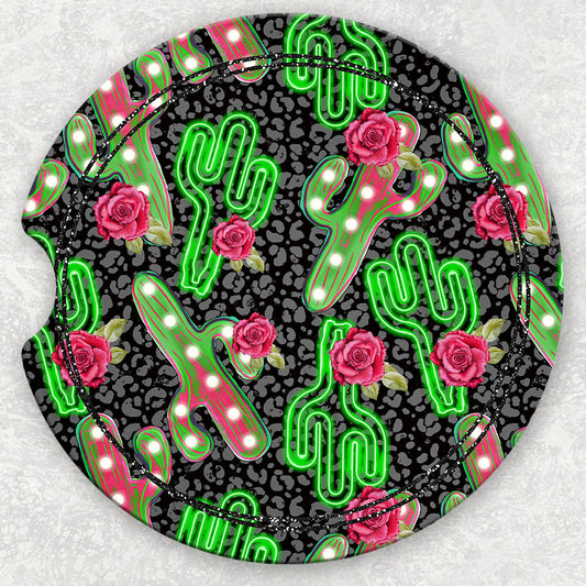 Car Coaster Set - Neon Cactus