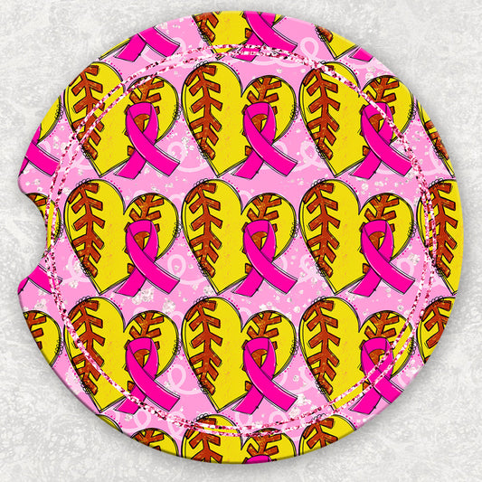 Car Coaster Set - Pink Ribbon Softball