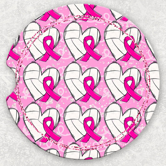 Car Coaster Set - Pink Ribbon Volleyball