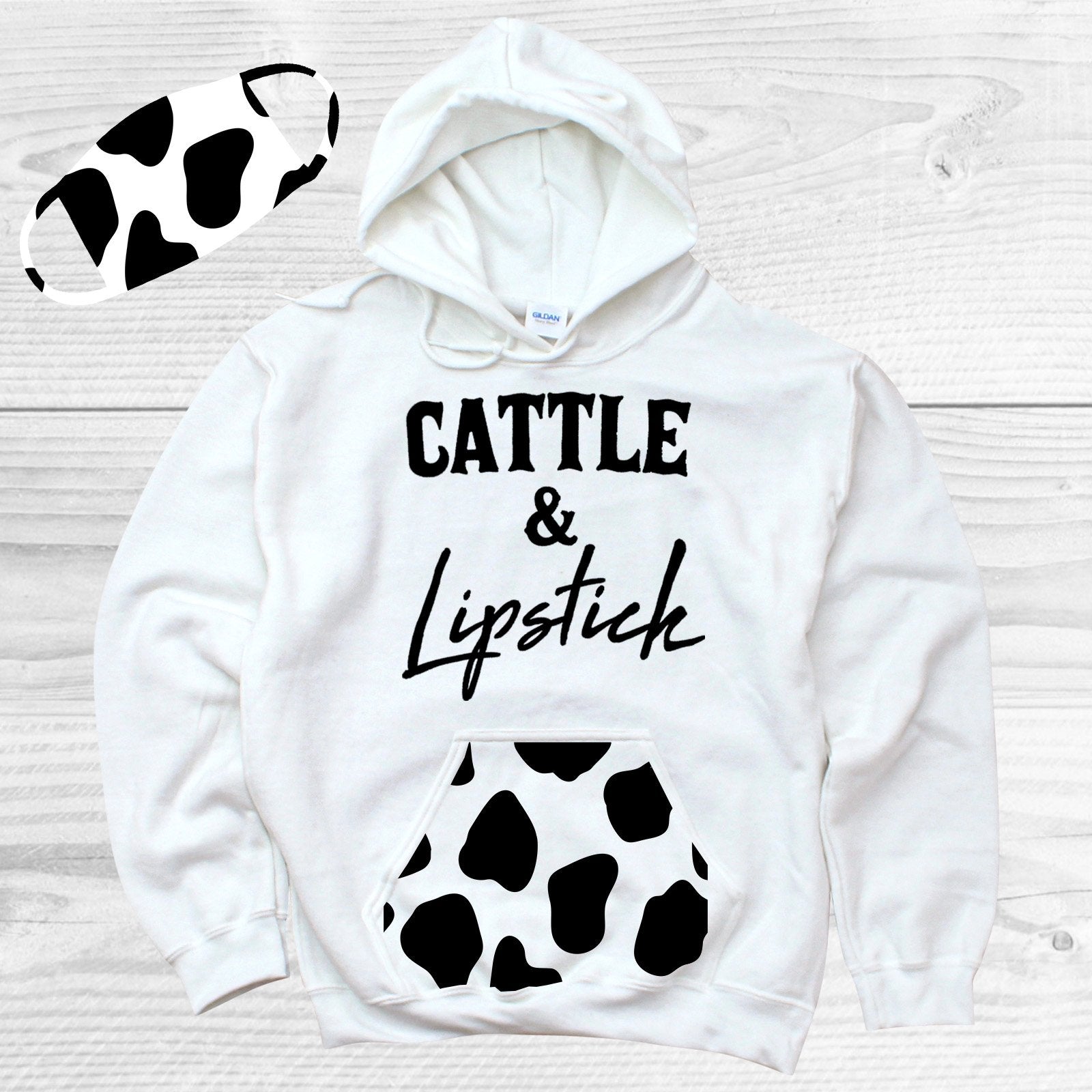 Cattle & Lipstick Pattern Pocket Hoodie Graphic Tee