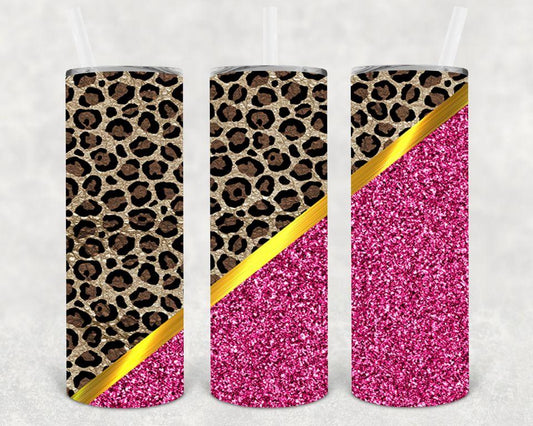 Cheetah And Pink Glitter 20 Oz Skinny Tumbler