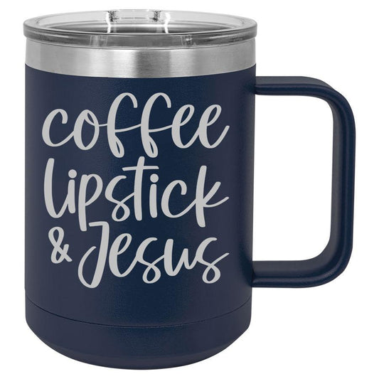 Coffee Lipstick & Jesus 15 Oz Polar Camel Mug With Sliding Lid