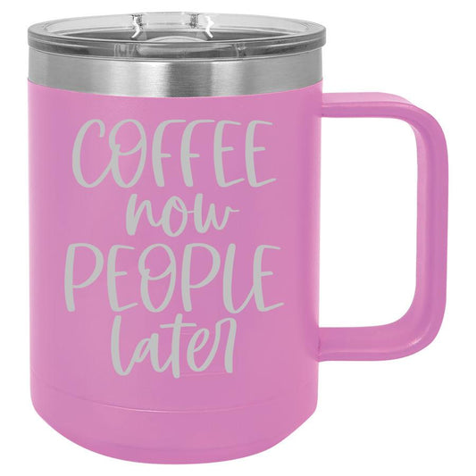 Coffee Now People Later 15 Oz Polar Camel Mug With Sliding Lid