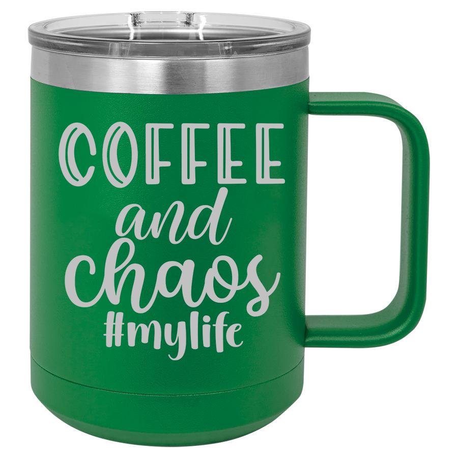 Coffee And Chaos #mylife 15 Oz Polar Camel Mug With Sliding Lid